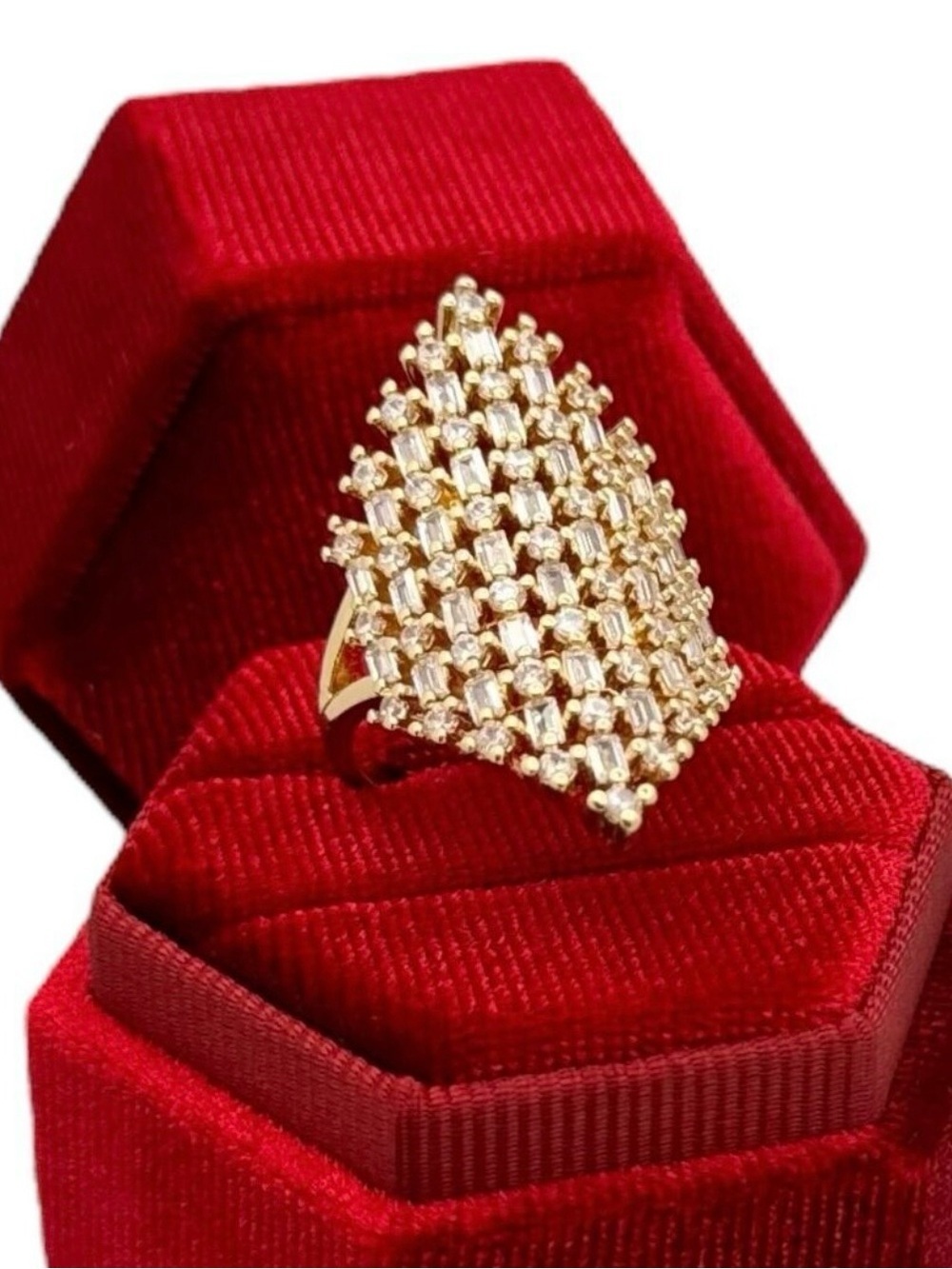 NEW Cocktail Ring 18K Plated Swarovski Crystals Geometric Adjustable